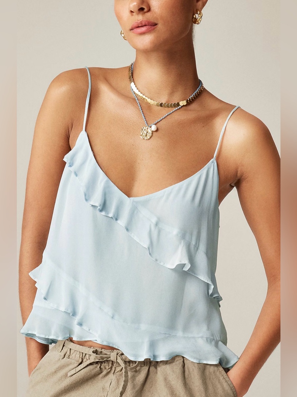J.Crew Drapey Ruffle Camisole NWT Pale Mint Chiffon Ruffles Cottagecore M